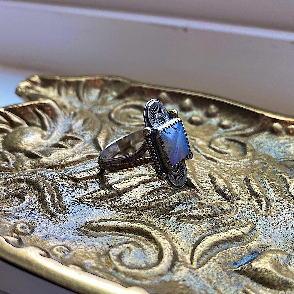 Sterling Silver Statement Opal Ring Blue Purple U… - image 4